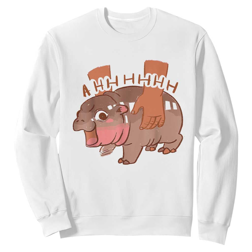 Baby Hippo Moo Deng Sweatshirt Bouncy Pig in Thai Picture The Cute Pygmy Hippopotamus TS02 White Print Your Wear