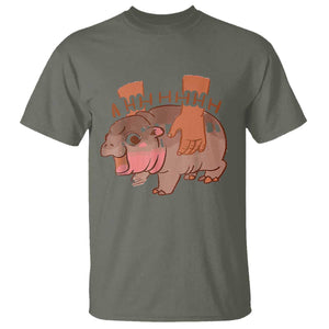 Baby Hippo Moo Deng T Shirt Bouncy Pig in Thai Picture The Cute Pygmy Hippopotamus TS02 Military Green Print Your Wear