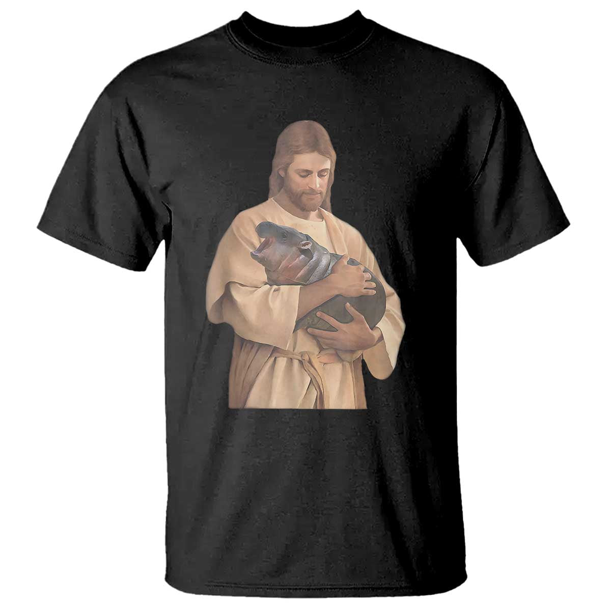 Jesus Loves Moo Deng T Shirt Bouncy Pig Cute Pygmy Hippo Meme TS02 Black Print Your Wear