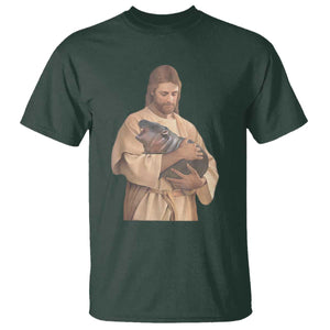 Jesus Loves Moo Deng T Shirt Bouncy Pig Cute Pygmy Hippo Meme TS02 Dark Forest Green Print Your Wear