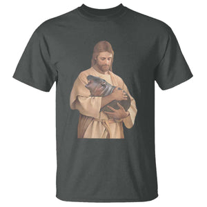 Jesus Loves Moo Deng T Shirt Bouncy Pig Cute Pygmy Hippo Meme TS02 Dark Heather Print Your Wear