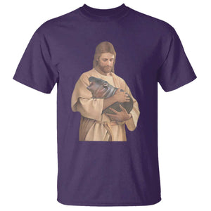 Jesus Loves Moo Deng T Shirt Bouncy Pig Cute Pygmy Hippo Meme TS02 Purple Print Your Wear