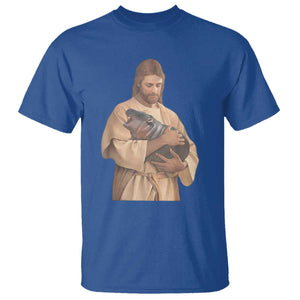 Jesus Loves Moo Deng T Shirt Bouncy Pig Cute Pygmy Hippo Meme TS02 Royal Blue Print Your Wear