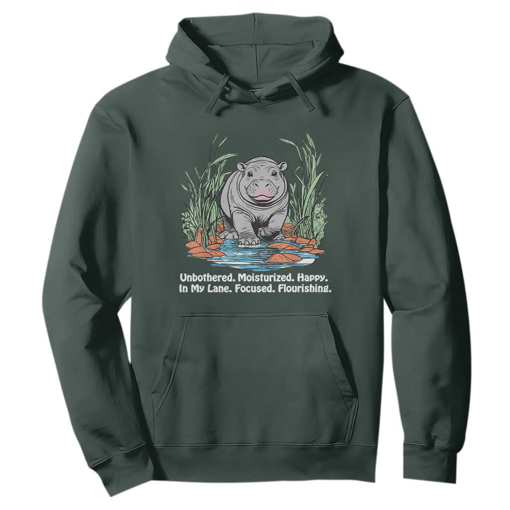 Baby Hippo Moo Deng Hoodie Unbothered Bouncy Pig Meme Cute Viral TS02 Dark Forest Green Print Your Wear