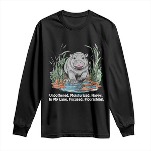Baby Hippo Moo Deng Long Sleeve Shirt Unbothered Bouncy Pig Meme Cute Viral TS02 Black Print Your Wear