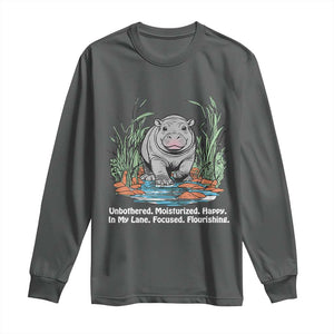 Baby Hippo Moo Deng Long Sleeve Shirt Unbothered Bouncy Pig Meme Cute Viral TS02 Dark Heather Print Your Wear