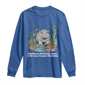 Baby Hippo Moo Deng Long Sleeve Shirt Unbothered Bouncy Pig Meme Cute Viral TS02 Royal Blue Print Your Wear