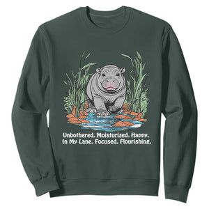 Baby Hippo Moo Deng Sweatshirt Unbothered Bouncy Pig Meme Cute Viral TS02 Dark Forest Green Print Your Wear