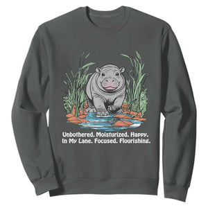 Baby Hippo Moo Deng Sweatshirt Unbothered Bouncy Pig Meme Cute Viral TS02 Dark Heather Print Your Wear