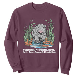 Baby Hippo Moo Deng Sweatshirt Unbothered Bouncy Pig Meme Cute Viral TS02 Maroon Print Your Wear