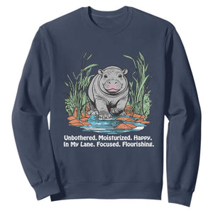 Baby Hippo Moo Deng Sweatshirt Unbothered Bouncy Pig Meme Cute Viral TS02 Navy Print Your Wear