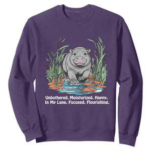 Baby Hippo Moo Deng Sweatshirt Unbothered Bouncy Pig Meme Cute Viral TS02 Purple Print Your Wear