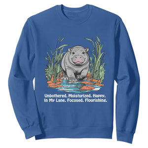 Baby Hippo Moo Deng Sweatshirt Unbothered Bouncy Pig Meme Cute Viral TS02 Royal Blue Print Your Wear