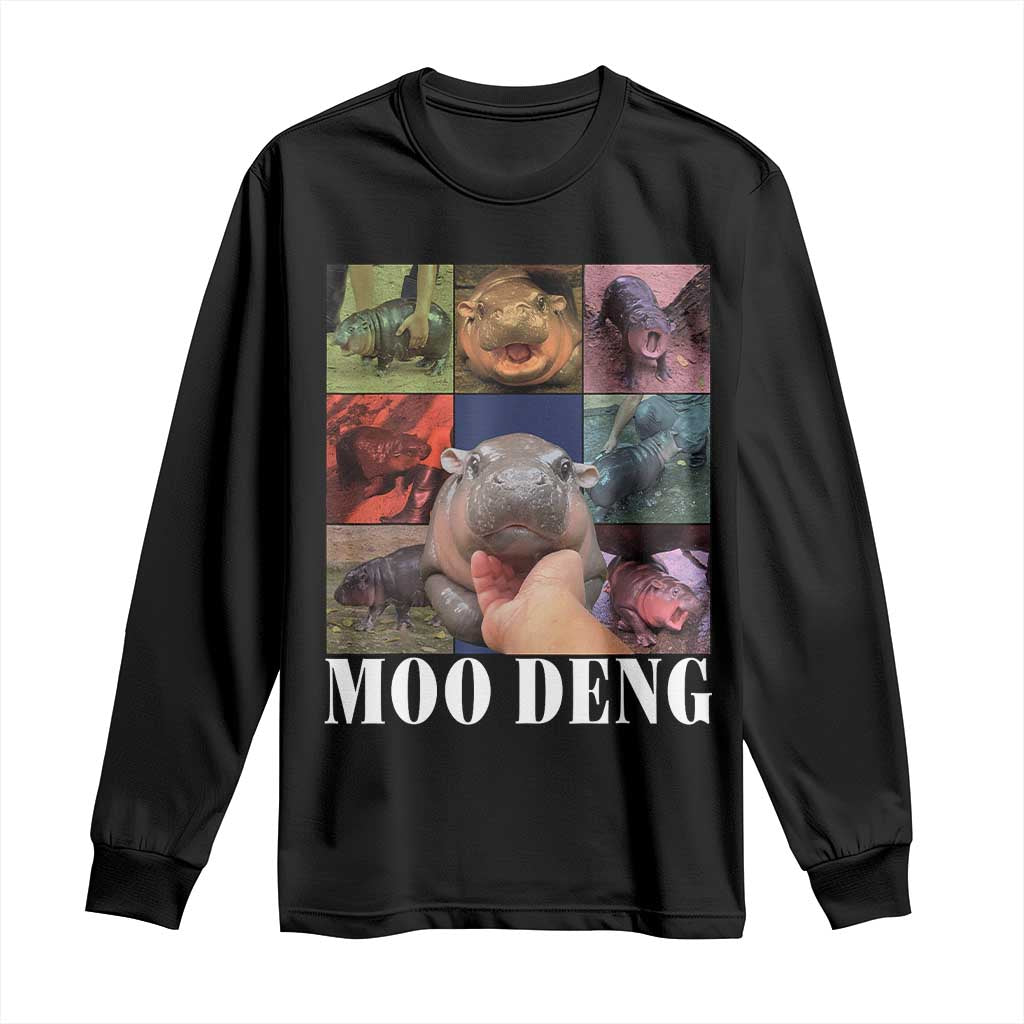 Baby Hippo Moo Deng Long Sleeve Shirt Pygmy Hippo Cute Zoo For Family TS02 Black Print Your Wear