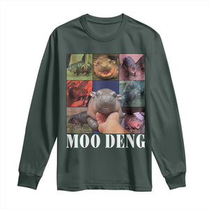 Baby Hippo Moo Deng Long Sleeve Shirt Pygmy Hippo Cute Zoo For Family TS02 Dark Forest Green Print Your Wear