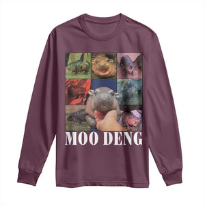 Baby Hippo Moo Deng Long Sleeve Shirt Pygmy Hippo Cute Zoo For Family TS02 Maroon Print Your Wear