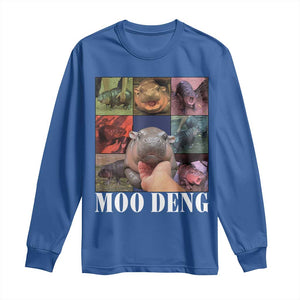 Baby Hippo Moo Deng Long Sleeve Shirt Pygmy Hippo Cute Zoo For Family TS02 Royal Blue Print Your Wear