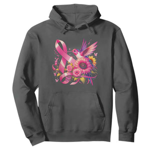 Breast Cancer Awareness Hoodie Hummingbird Pink Ribbon Support TS02 Dark Heather Print Your Wear