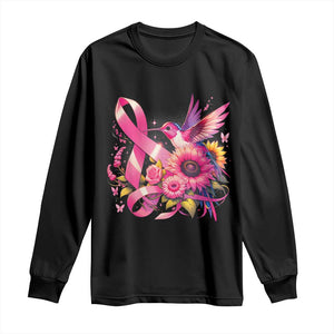 Breast Cancer Awareness Long Sleeve Shirt Hummingbird Pink Ribbon Support TS02 Black Print Your Wear