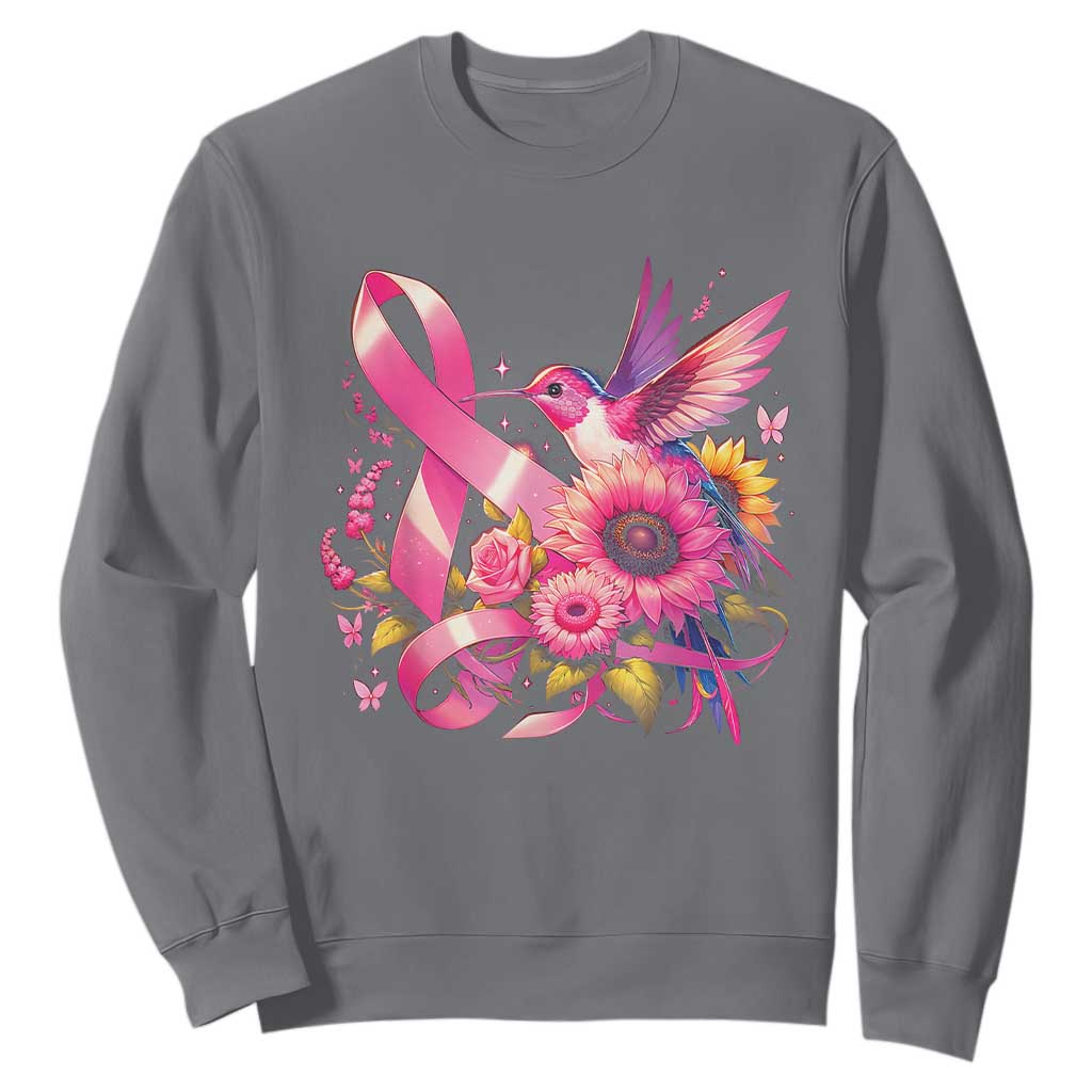 Breast Cancer Awareness Sweatshirt Hummingbird Pink Ribbon Support TS02 Charcoal Print Your Wear