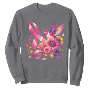 Breast Cancer Awareness Sweatshirt Hummingbird Pink Ribbon Support TS02 Charcoal Print Your Wear