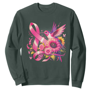 Breast Cancer Awareness Sweatshirt Hummingbird Pink Ribbon Support TS02 Dark Forest Green Print Your Wear