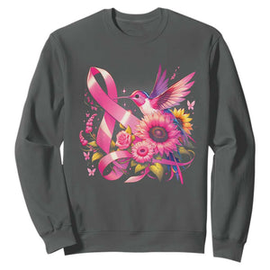 Breast Cancer Awareness Sweatshirt Hummingbird Pink Ribbon Support TS02 Dark Heather Print Your Wear