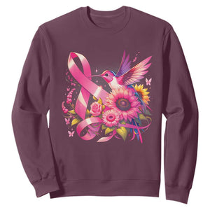 Breast Cancer Awareness Sweatshirt Hummingbird Pink Ribbon Support TS02 Maroon Print Your Wear