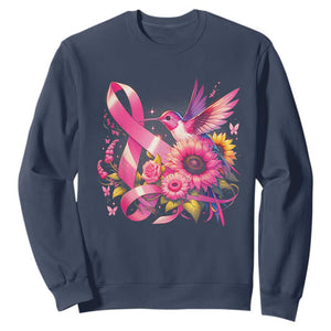 Breast Cancer Awareness Sweatshirt Hummingbird Pink Ribbon Support TS02 Navy Print Your Wear