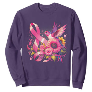 Breast Cancer Awareness Sweatshirt Hummingbird Pink Ribbon Support TS02 Purple Print Your Wear