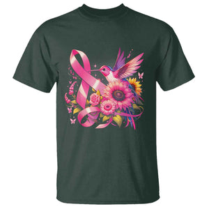 Breast Cancer Awareness T Shirt Hummingbird Pink Ribbon Support TS02 Dark Forest Green Print Your Wear