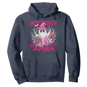 Breast Cancer Awareness Hoodie In October We Wear Pink Ghost TS02 Navy Print Your Wear