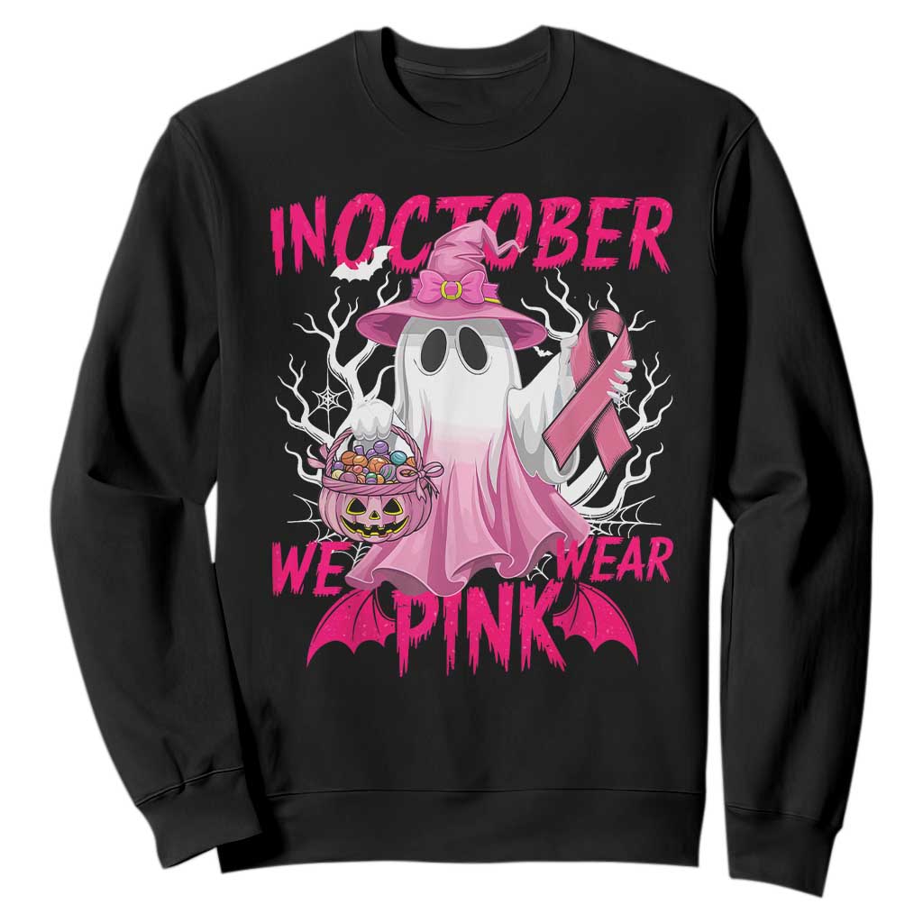 Breast Cancer Awareness Sweatshirt In October We Wear Pink Ghost TS02 Black Print Your Wear