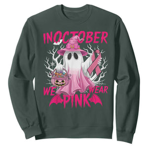 Breast Cancer Awareness Sweatshirt In October We Wear Pink Ghost TS02 Dark Forest Green Print Your Wear