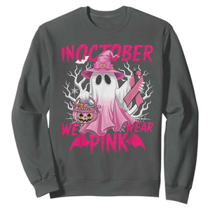 Breast Cancer Awareness Sweatshirt In October We Wear Pink Ghost TS02 Dark Heather Print Your Wear