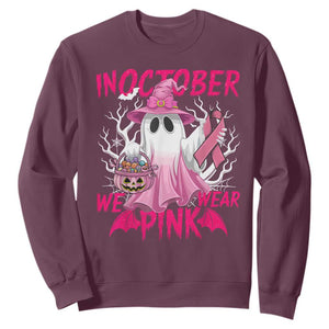 Breast Cancer Awareness Sweatshirt In October We Wear Pink Ghost TS02 Maroon Print Your Wear