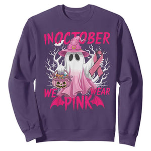 Breast Cancer Awareness Sweatshirt In October We Wear Pink Ghost TS02 Purple Print Your Wear