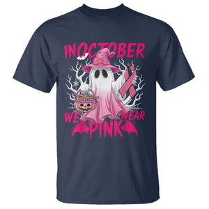 Breast Cancer Awareness T Shirt In October We Wear Pink Ghost TS02 Navy Print Your Wear