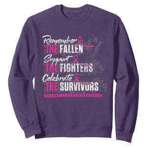 Breast Cancer Awareness Sweatshirt Remember The Fallen Support The Fighters TS02 Purple Print Your Wear