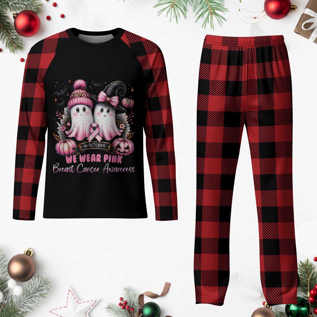 Breast Cancer Awareness Witch Plaid Pajama Set In October We Wear Pink Ghost Witch TS02 Buffalo Plaid Print Your Wear