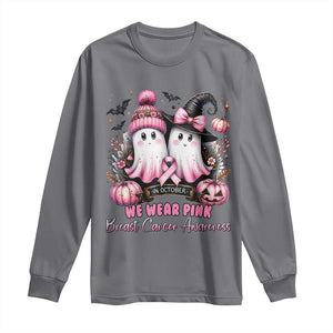 Breast Cancer Awareness Witch Long Sleeve Shirt In October We Wear Pink Ghost Witch TS02 Charcoal Print Your Wear