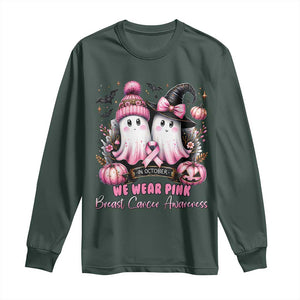 Breast Cancer Awareness Witch Long Sleeve Shirt In October We Wear Pink Ghost Witch TS02 Dark Forest Green Print Your Wear