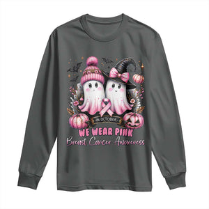 Breast Cancer Awareness Witch Long Sleeve Shirt In October We Wear Pink Ghost Witch TS02 Dark Heather Print Your Wear