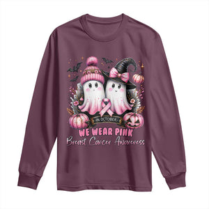 Breast Cancer Awareness Witch Long Sleeve Shirt In October We Wear Pink Ghost Witch TS02 Maroon Print Your Wear