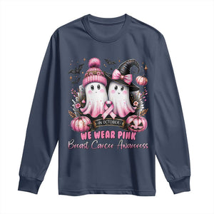 Breast Cancer Awareness Witch Long Sleeve Shirt In October We Wear Pink Ghost Witch TS02 Navy Print Your Wear