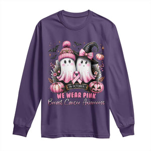 Breast Cancer Awareness Witch Long Sleeve Shirt In October We Wear Pink Ghost Witch TS02 Purple Print Your Wear