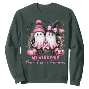 Breast Cancer Awareness Witch Sweatshirt In October We Wear Pink Ghost Witch TS02 Dark Forest Green Print Your Wear