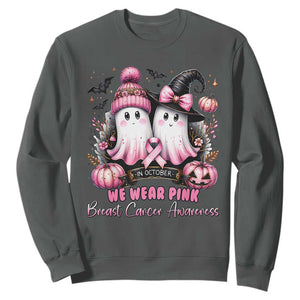 Breast Cancer Awareness Witch Sweatshirt In October We Wear Pink Ghost Witch TS02 Dark Heather Print Your Wear