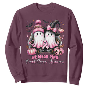 Breast Cancer Awareness Witch Sweatshirt In October We Wear Pink Ghost Witch TS02 Maroon Print Your Wear