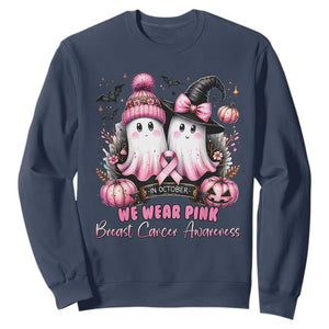 Breast Cancer Awareness Witch Sweatshirt In October We Wear Pink Ghost Witch TS02 Navy Print Your Wear